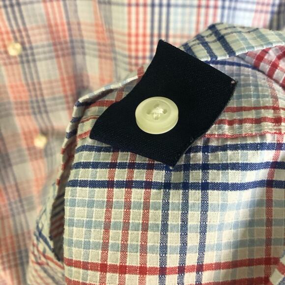 VTG Austin Reed London Size Medium Striped Button Down Shirt Red Blue White - Picture 5 of 6